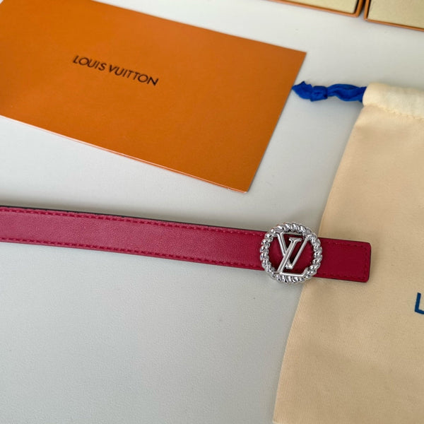 LV Circle Nautical 20mm Reversible Belt Silver Buckle Red Brown Lambskin