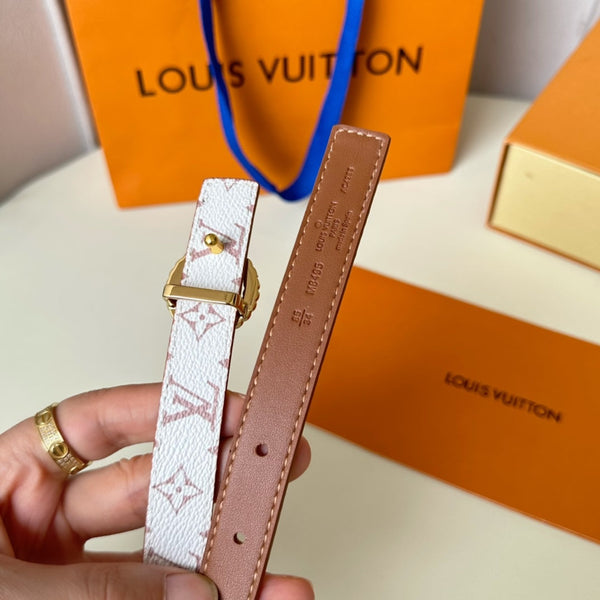 LV Circle Nautical 20mm Reversible Square End Tip Belt Gold Buckle Tan White lambskin