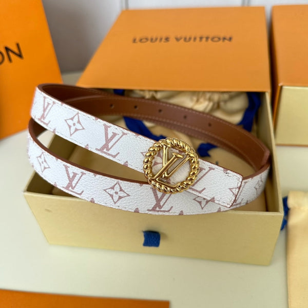 LV Circle Nautical 20mm Reversible Square End Tip Belt Gold Buckle Tan White lambskin