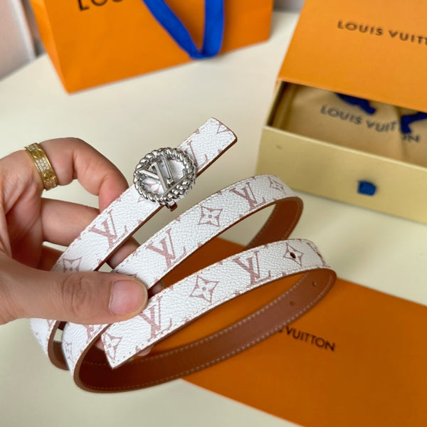 LV Circle Nautical 20mm Reversible Square End Tip Belt Silver Buckle Tan White lambskin