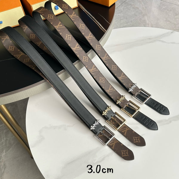 LV Bloom 30mm Belt Gold Buckle Black Brown Leather