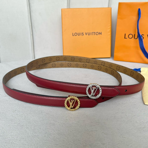 LV Circle Nautical 20mm Reversible Belt Gold Buckle Burgundy Light Brown Lambskin