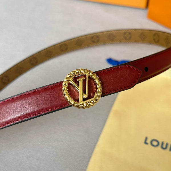 LV Circle Nautical 20mm Reversible Belt Gold Buckle Burgundy Light Brown Lambskin