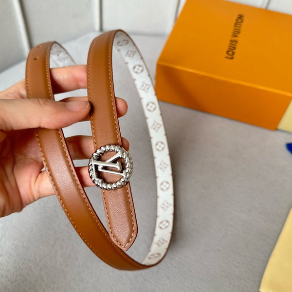 LV Circle Nautical 20mm Reversible Belt Silver Buckle Tan White Lambskin