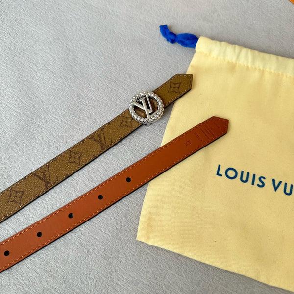 LV Circle Nautical 20mm Reversible Belt Silver Buckle Tan Light Brown Lambskin