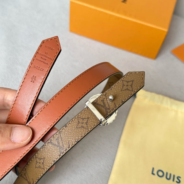 LV Circle Nautical 20mm Reversible Belt Silver Buckle Tan Light Brown Lambskin