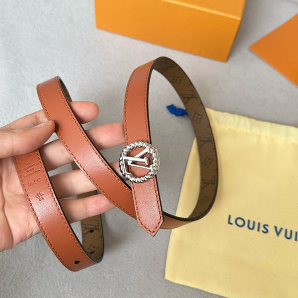LV Circle Nautical 20mm Reversible Belt Silver Buckle Tan Light Brown Lambskin