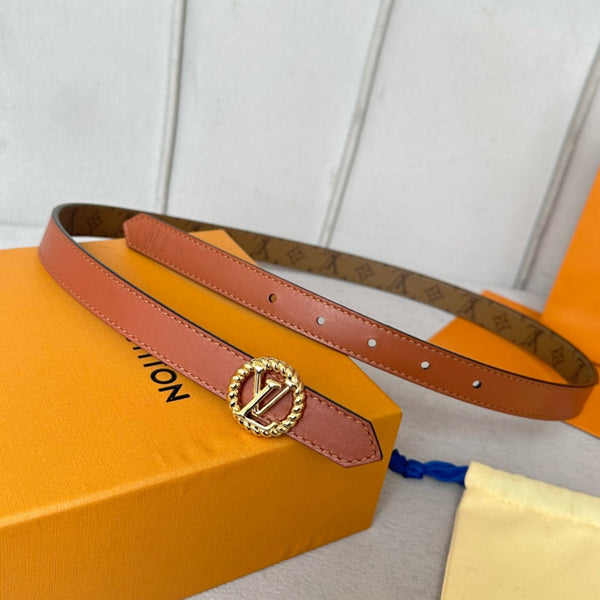 LV Circle Nautical 20mm Reversible Belt Gold Buckle Tan Light Brown Lambskin