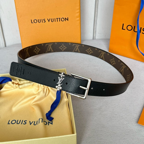 LV BLOOM 30MM BELT IN BLACK CALFSKIN SILVER HARDWARE