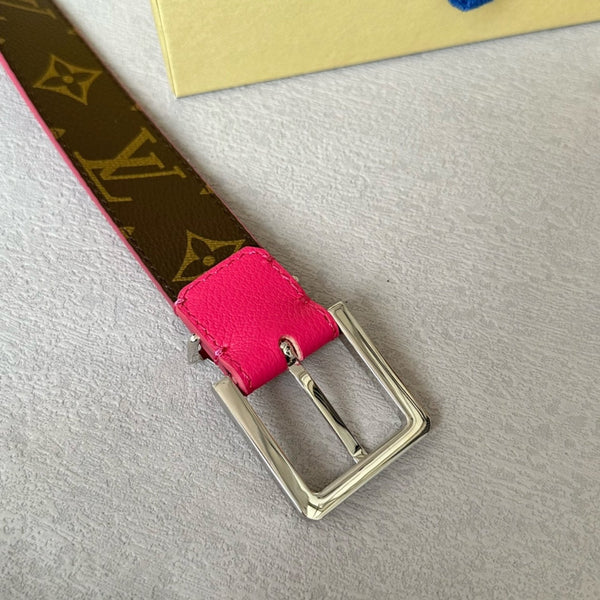 LV Bloom 30mm Belt Silver Buckle Hot Pink Brown Leather