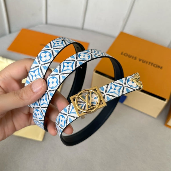 Josephine 20mm Reversible Belt Gold Buckle Black White Blue Leather