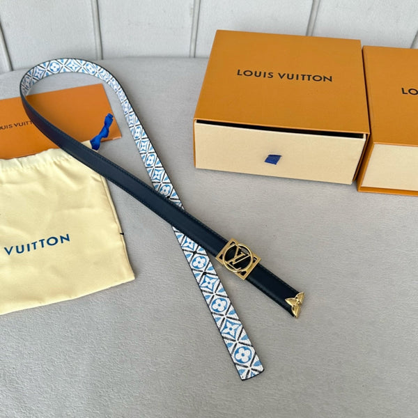 Josephine 20mm Reversible Belt Gold Buckle Black White Blue Leather