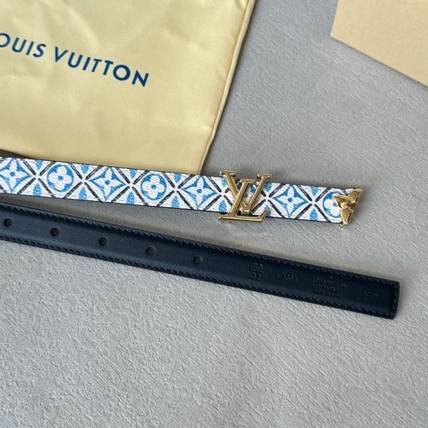 Pretty LV 20mm Reversible Belt Gold Buckle Black White Blue Leather