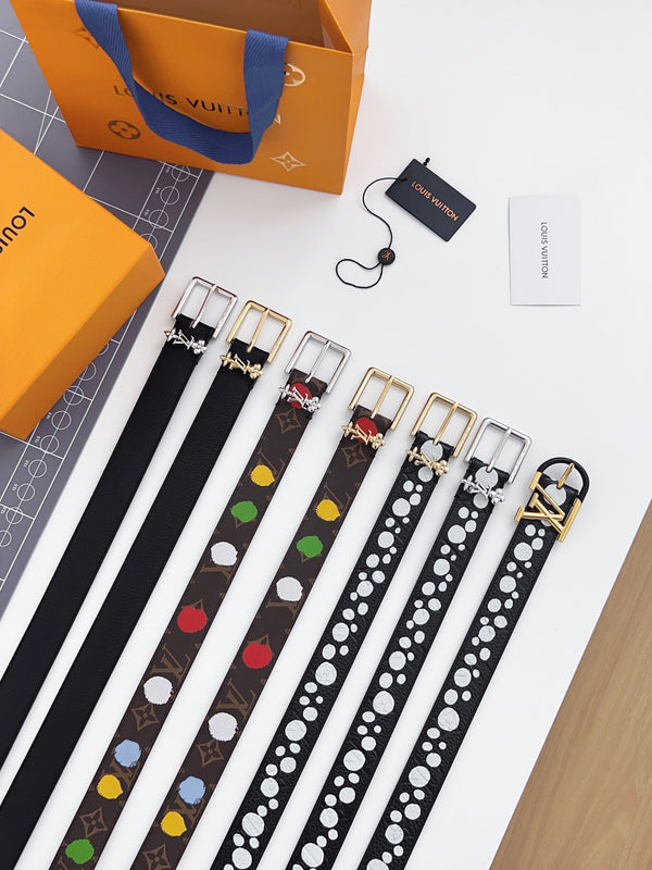 LV Bloom 30mm Belt Gold Buckle Black White Leather