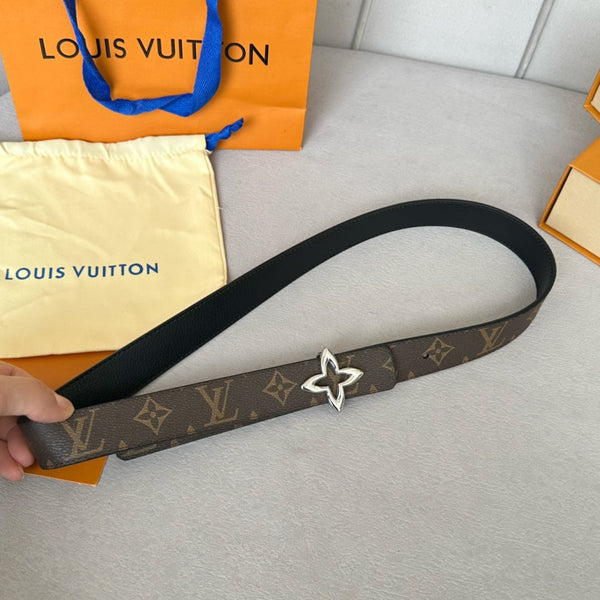 LV MINI FLOWERGRAM 30MM REVERSIBLE BELT IN BLACK CALFSKIN SILVER HARDWARE