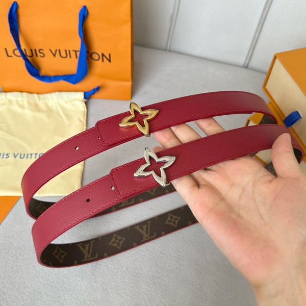 LV Flowergram 30mm Reversible Belt Gold Buckle Burgundy Brown Leather