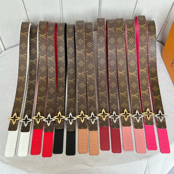 LV Flowergram 30mm Reversible Belt Silver Buckle Beige Brown Leather