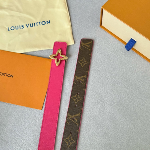 LV Flowergram 30mm Reversible Belt Gold Buckle Hot Pink Brown Leather