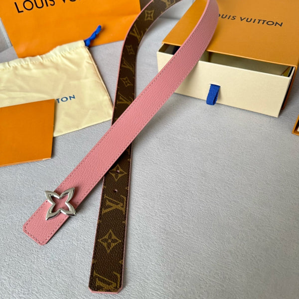 LV MINI FLOWERGRAM 30MM REVERSIBLE BELT IN BLUSH PINK CALFSKIN SILVER HARDWARE
