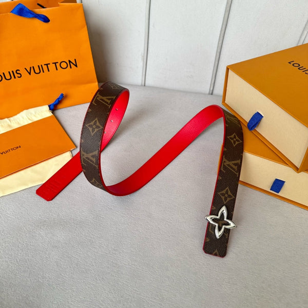 LV MINI FLOWERGRAM 30MM REVERSIBLE BELT IN CHERRY RED CALFSKIN SILVER HARDWARE