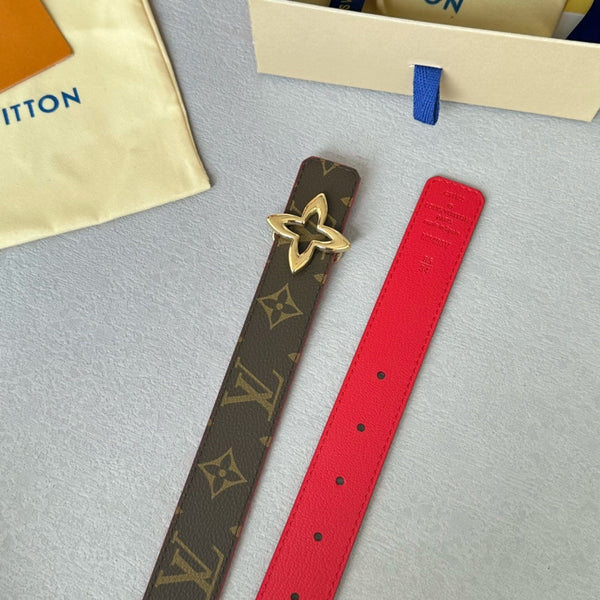 LV MINI FLOWERGRAM 30MM REVERSIBLE BELT IN CHERRY RED CALFSKIN GOLD HARDWARE