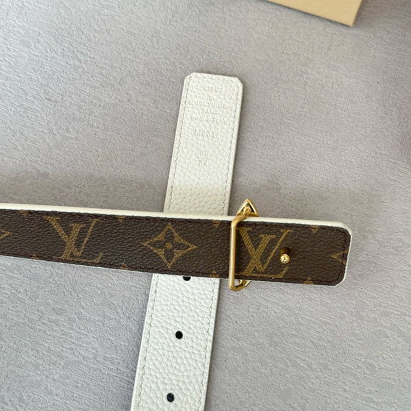 LV Flowergram 30mm Reversible Belt Gold Buckle White Brown Leather