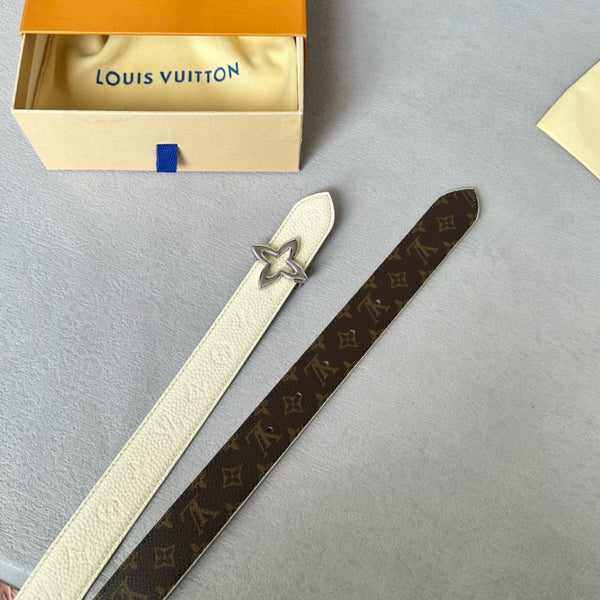 LV MINI FLOWERGRAM 30MM REVERSIBLE BELT IN WHITE EMBOSSED CALFSKIN SILVER HARDWARE