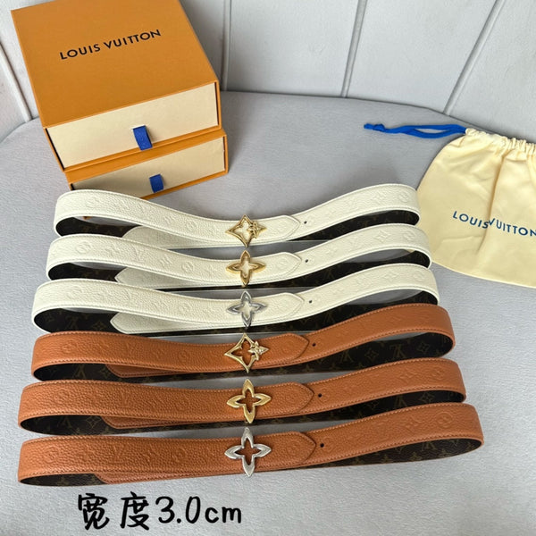 LV MINI FLOWERGRAM 30MM REVERSIBLE BELT IN WHITE EMBOSSED CALFSKIN GOLD HARDWARE