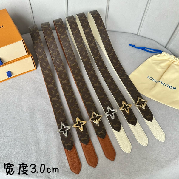 LV MINI FLOWERGRAM 30MM REVERSIBLE BELT IN BRONZE BROWN EMBOSSED CALFSKIN SILVER HARDWARE