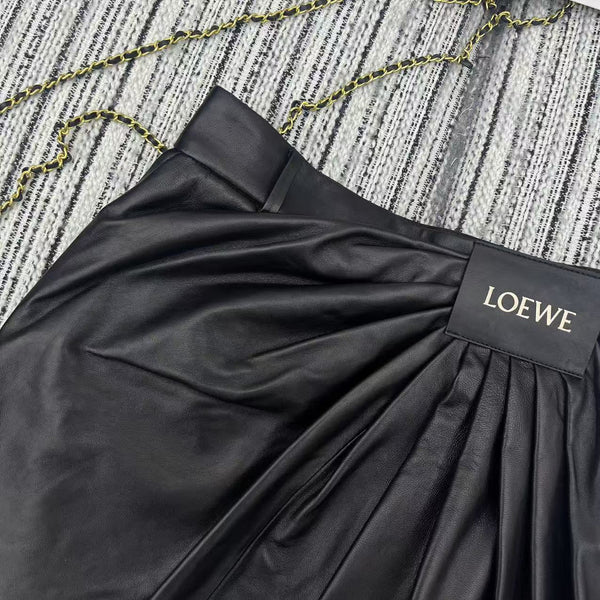 Loewe Draped Midi Skirt Black Nappa Leather 348568
