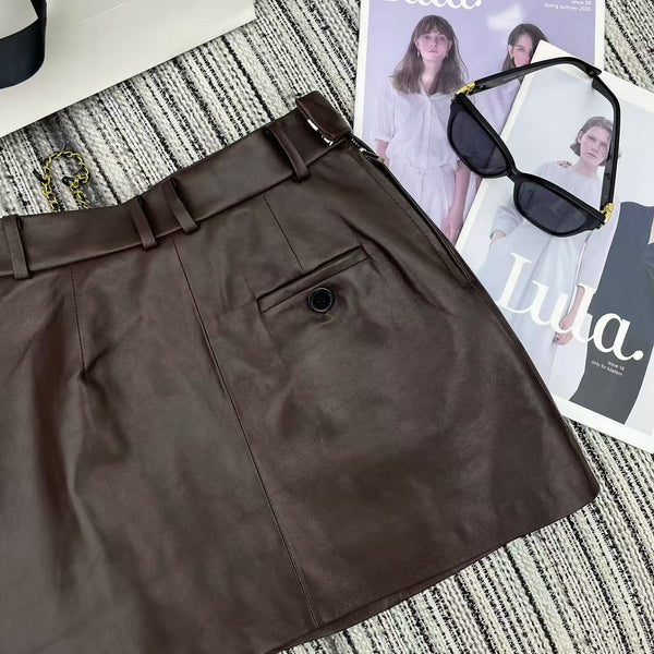 Loewe Draped Midi Skirt Brown Nappa Leather 348569