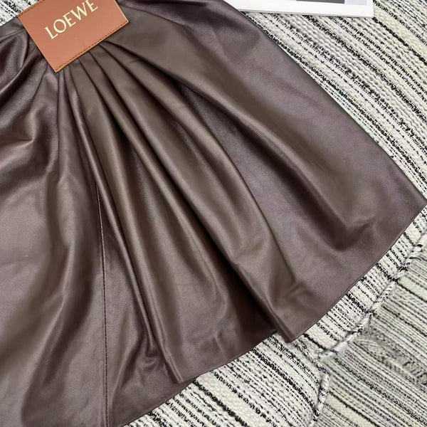 Loewe Draped Midi Skirt Brown Nappa Leather 348569