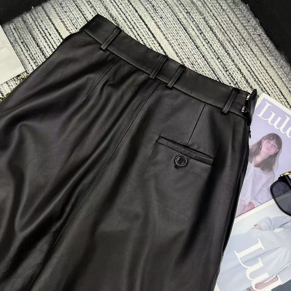 Loewe Wide-Leg Trousers Black Nappa Leather 348563