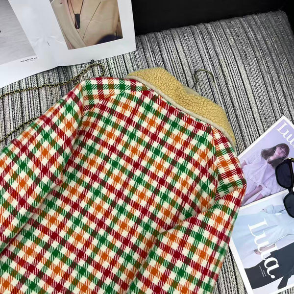 Miu Miu 25 Plaid Shearling Collar Coat Multicolor 302150