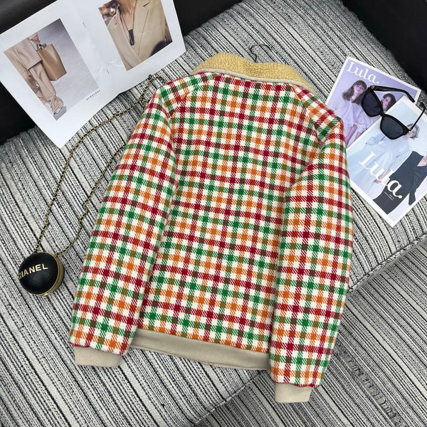 Miu Miu 25 Plaid Shearling Collar Coat Multicolor 302150