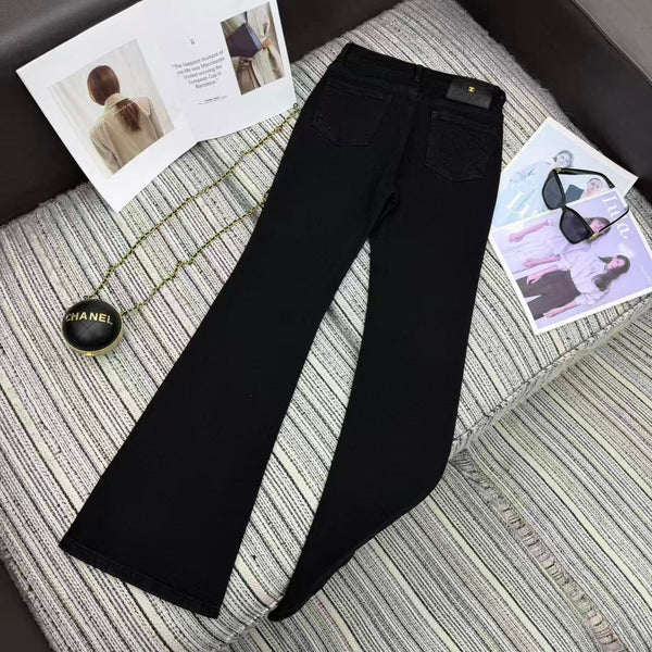 Chanel 2025 Jean Flare en Strass Coton Noir 319004