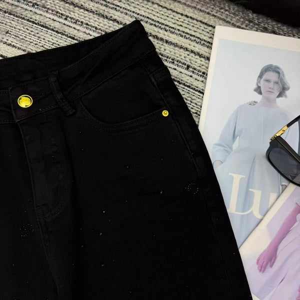 Chanel 2025 Jean Flare en Strass Coton Noir 319004