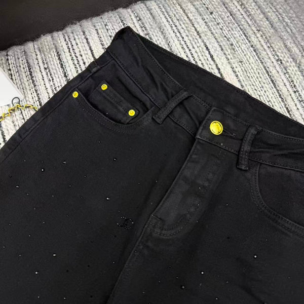 Chanel 2025 Jean Flare en Strass Coton Noir 319004