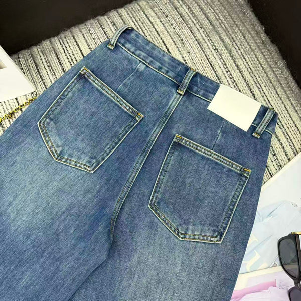 Chanel 2025 Jean Droit Perlé Logo Double C Coton Bleu 319001
