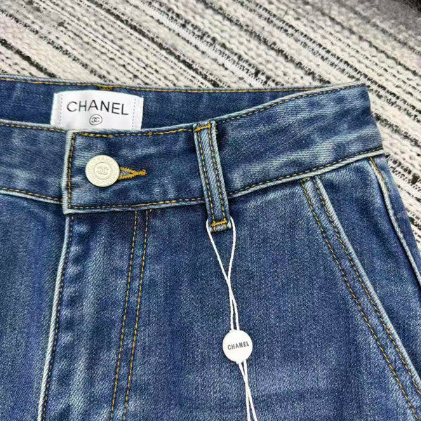 Chanel 2025 Jean Droit Perlé Logo Double C Coton Bleu 319001