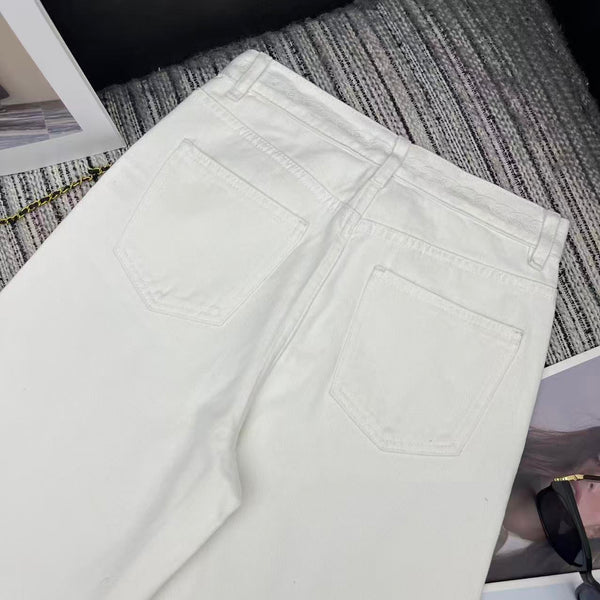 CC Ready-to-Wear Wide-leg White Denim Jeans 349030