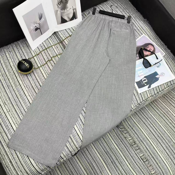 MM6 Waist Wide-Leg Suit Trousers Grey Linen 387968
