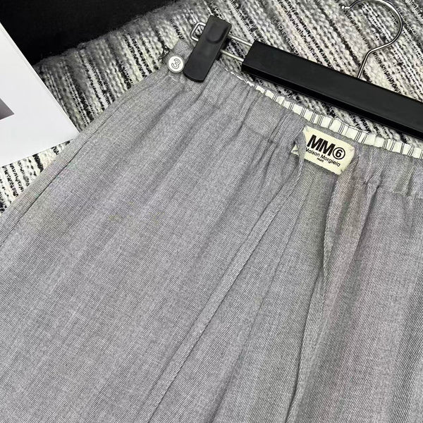 MM6 Waist Wide-Leg Suit Trousers Grey Linen 387968