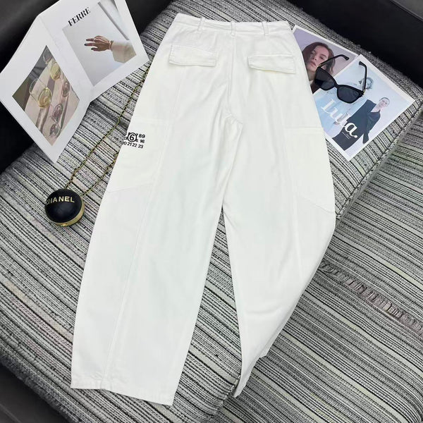 MM6 Curved Blade Cargo Pants White Cotton 387965