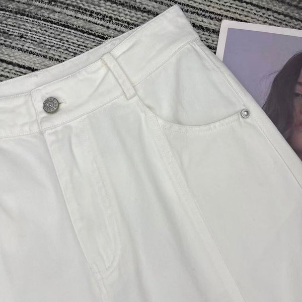 MM6 Curved Blade Cargo Pants White Cotton 387965