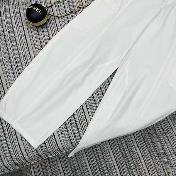 MM6 Curved Blade Cargo Pants White Cotton 387965