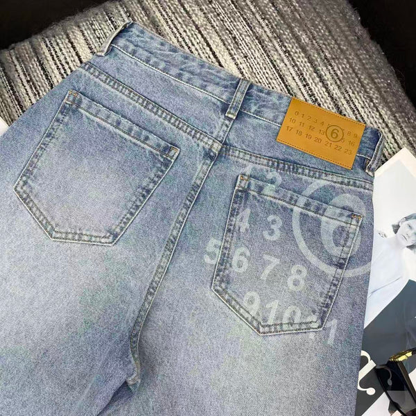 MM6 Curved Wide-Leg Pants Light Wash Baggy Denim 387961