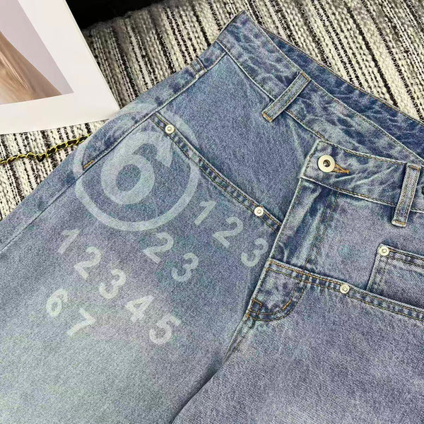 MM6 Curved Wide-Leg Pants Light Wash Baggy Denim 387961