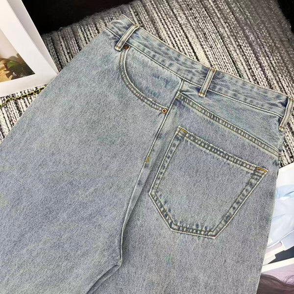 MM6 Ripped Straight-Leg Jeans Light Wash Denim 366008