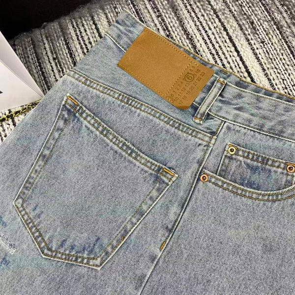 MM6 Ripped Straight-Leg Jeans Light Wash Denim 366008